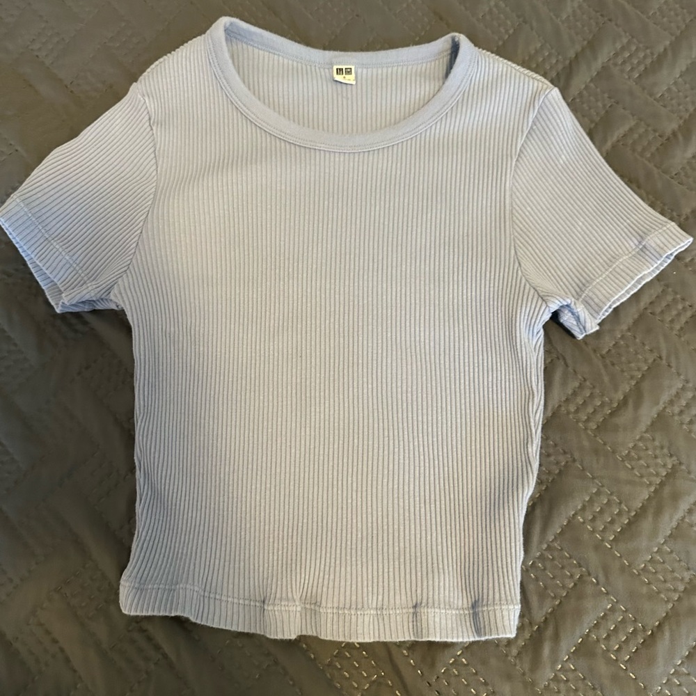 UNIQLO Lilac Ribbed Short Sleeve light blue